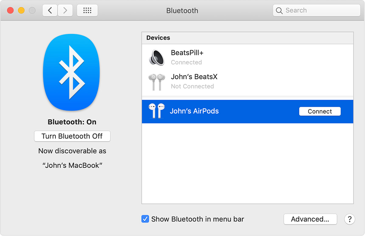 Click Connect to pair your AirPods with your Mac